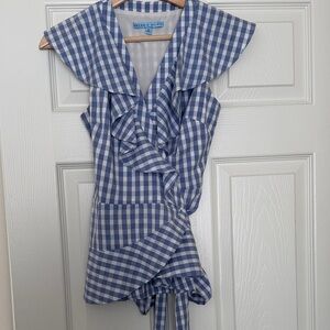Antonio Melani size 0 Blue Gingham Ruffle Wrap Top